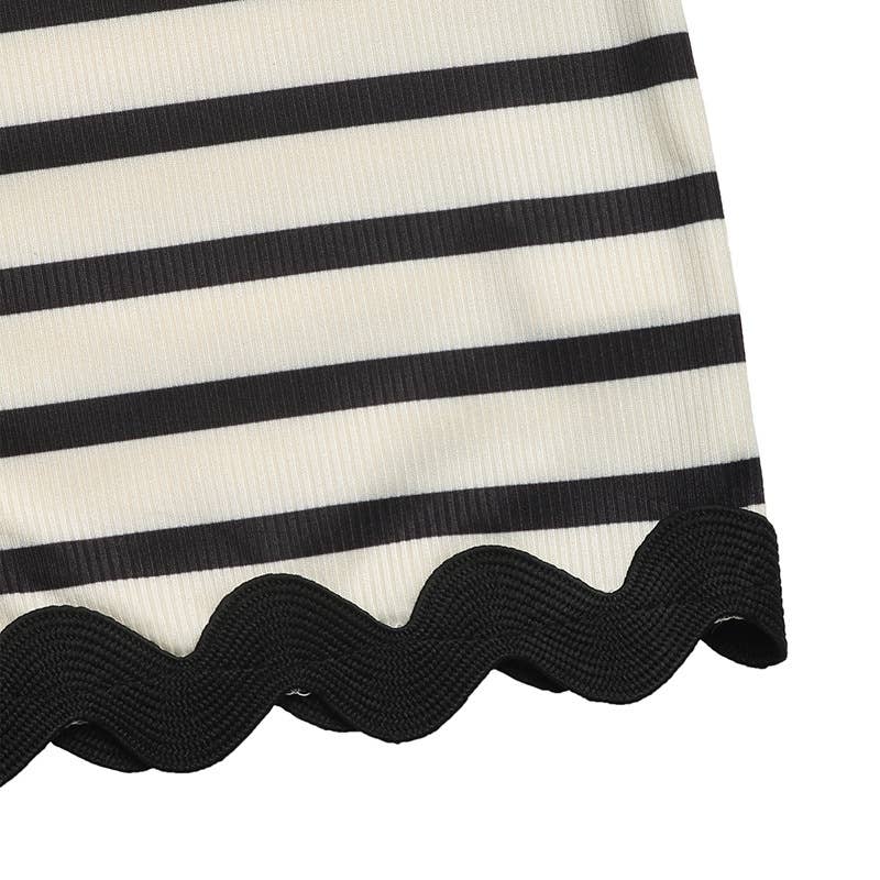 Casual striped and lace patchwork two-piece set