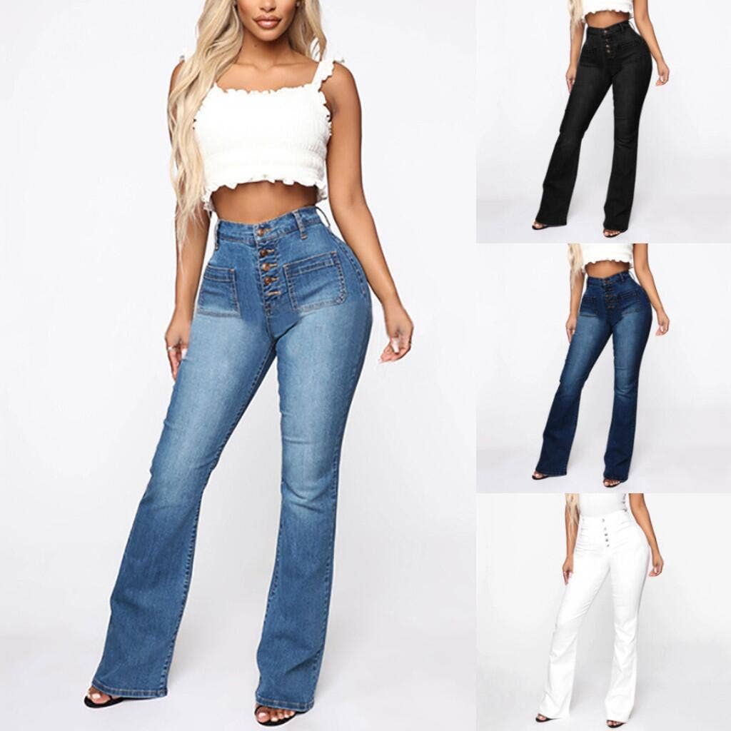 Breasted flared flared high-bounce slim jeans