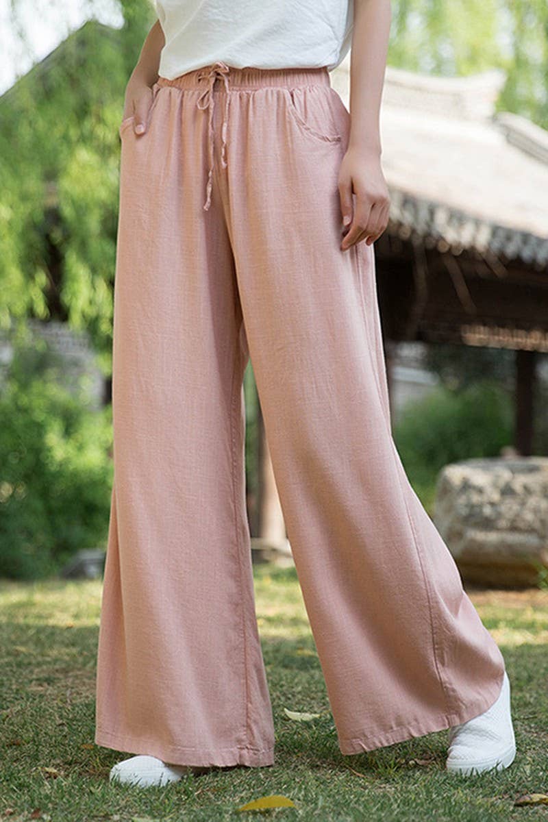 CWBLP1376_COTTON AND LINEN DRAWSTRING WIDE LEG PANTS