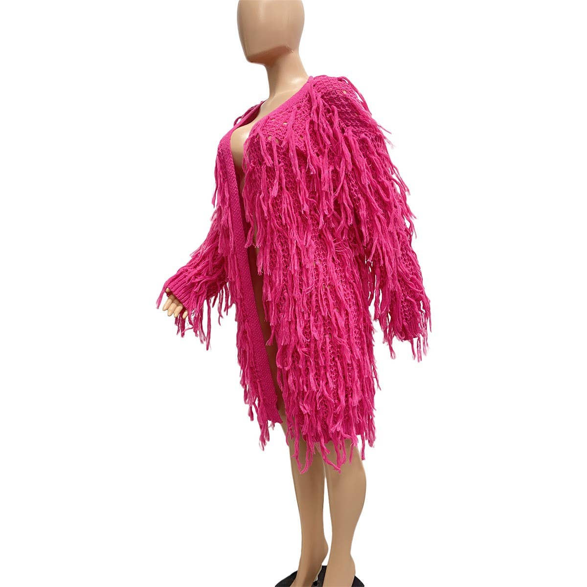 WOMEN FASHION HOLLOWED OUT TASSEL CARDIGAN