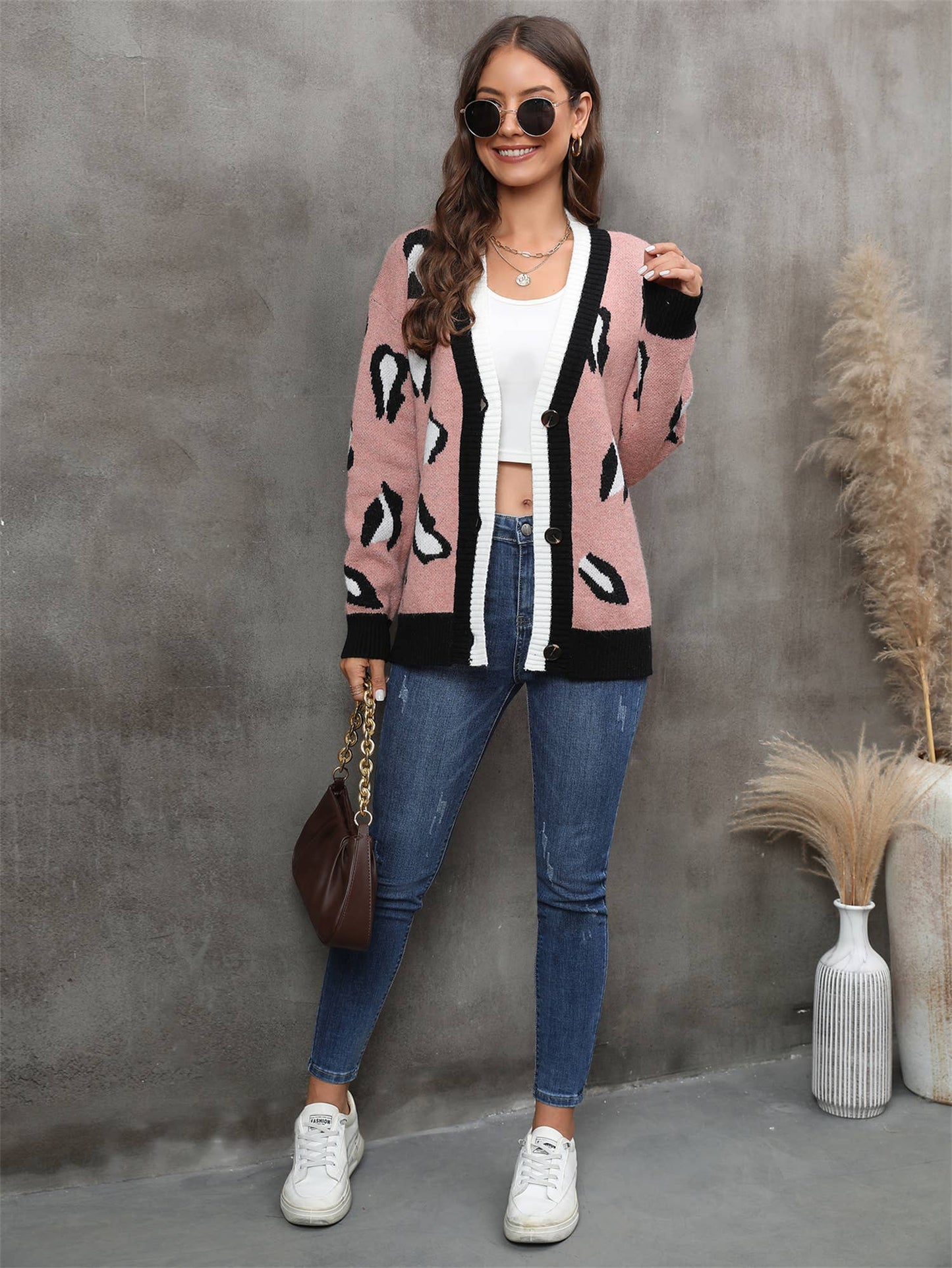 BUTTON LARGE PERSONALITY FASHION LEOPARD CARDIGAN