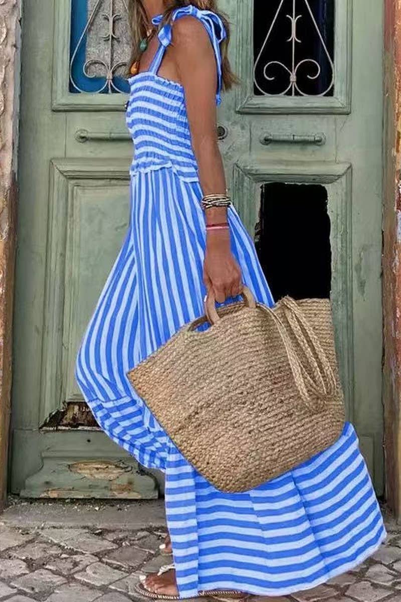 CWDMD5836_LOOSE STRIPED CASUAL LONG MAXI DRESS