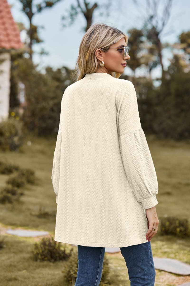 CWOCAL2082_BUTTON-FREE SOLID COLOR LONG SLEEVE CARDIGAN