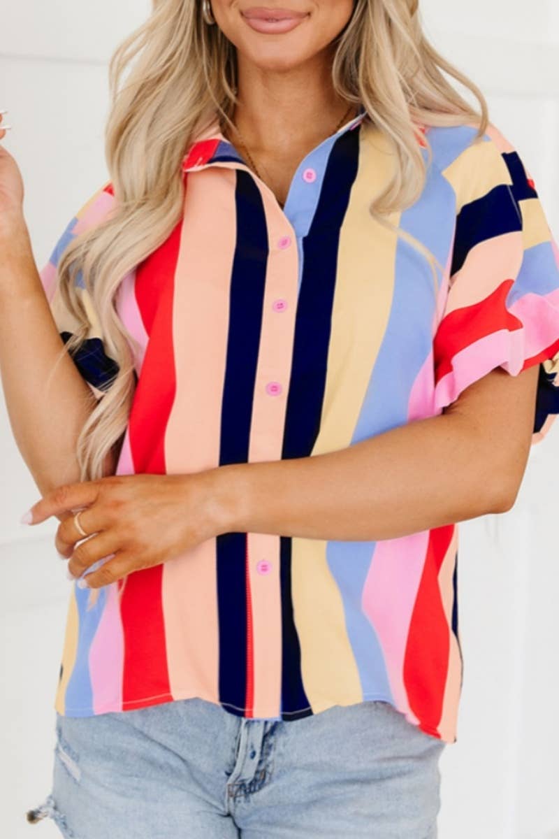 CWTSTS0489_SUMMER SHORT SLEEVE STRIPED SHIRT TOP