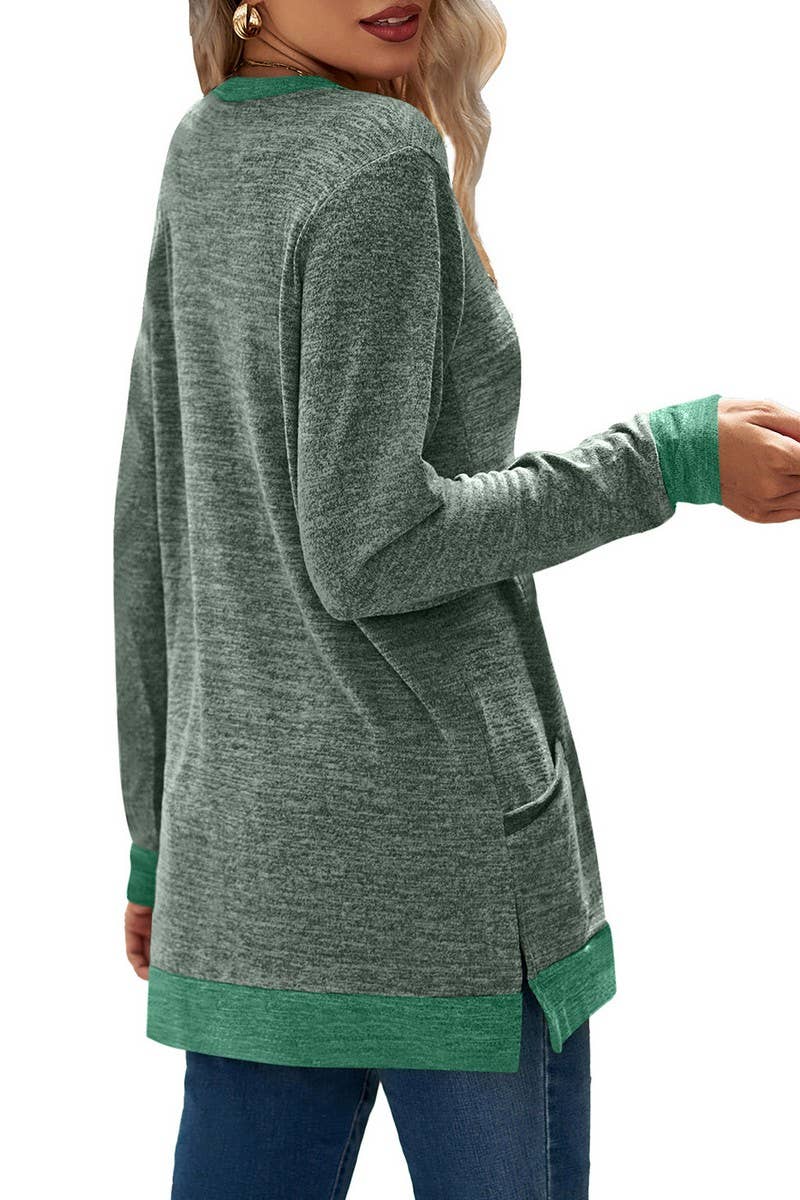 CWTBLL2412_CREW NECK COLORBLOCK POCKET LONG SLEEVE PULLOVER