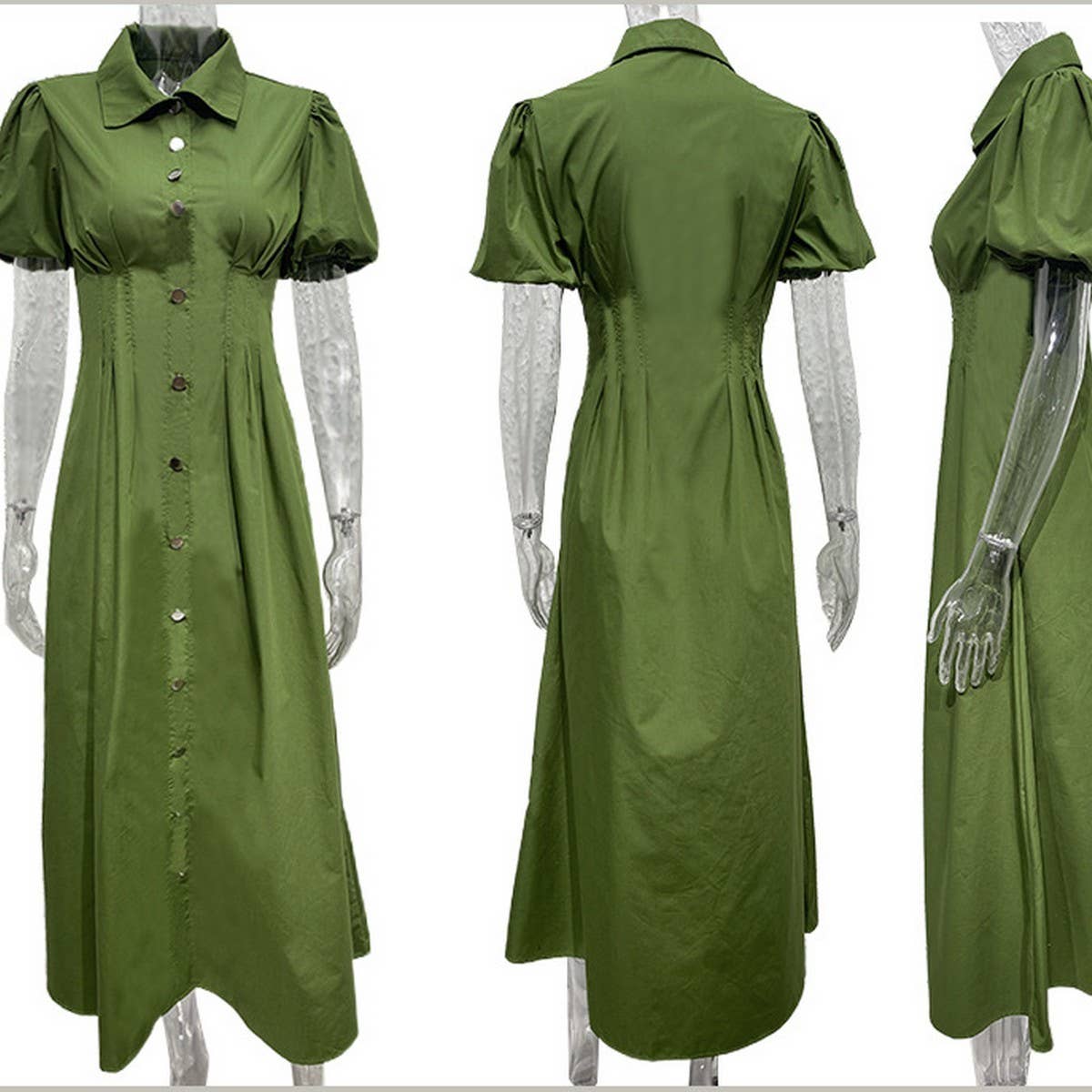 Button-down waist cotton shirt dress