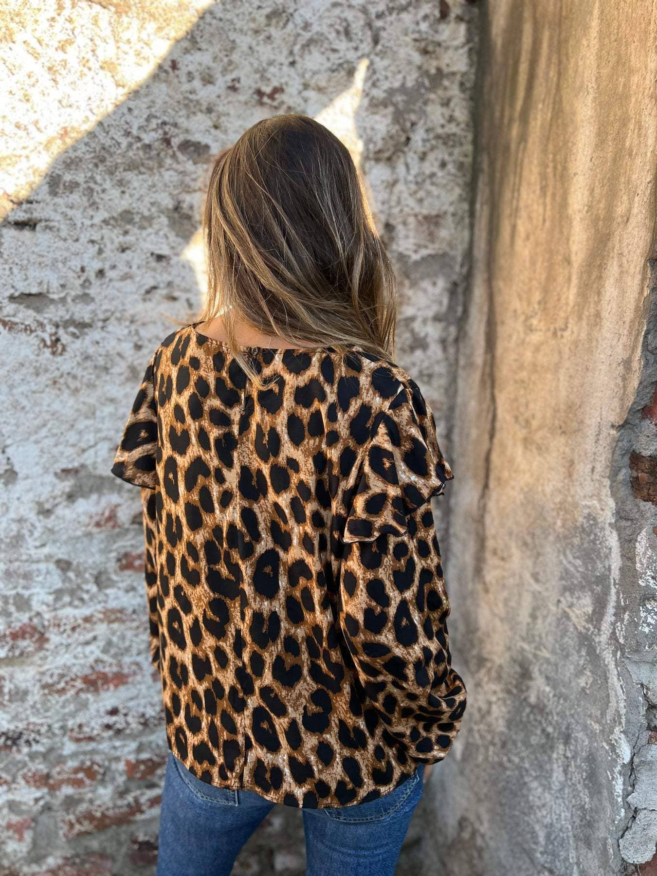 CHIFFON LEOPARD PRINT LONG-SLEEVED LOOSE T-SHIRT
