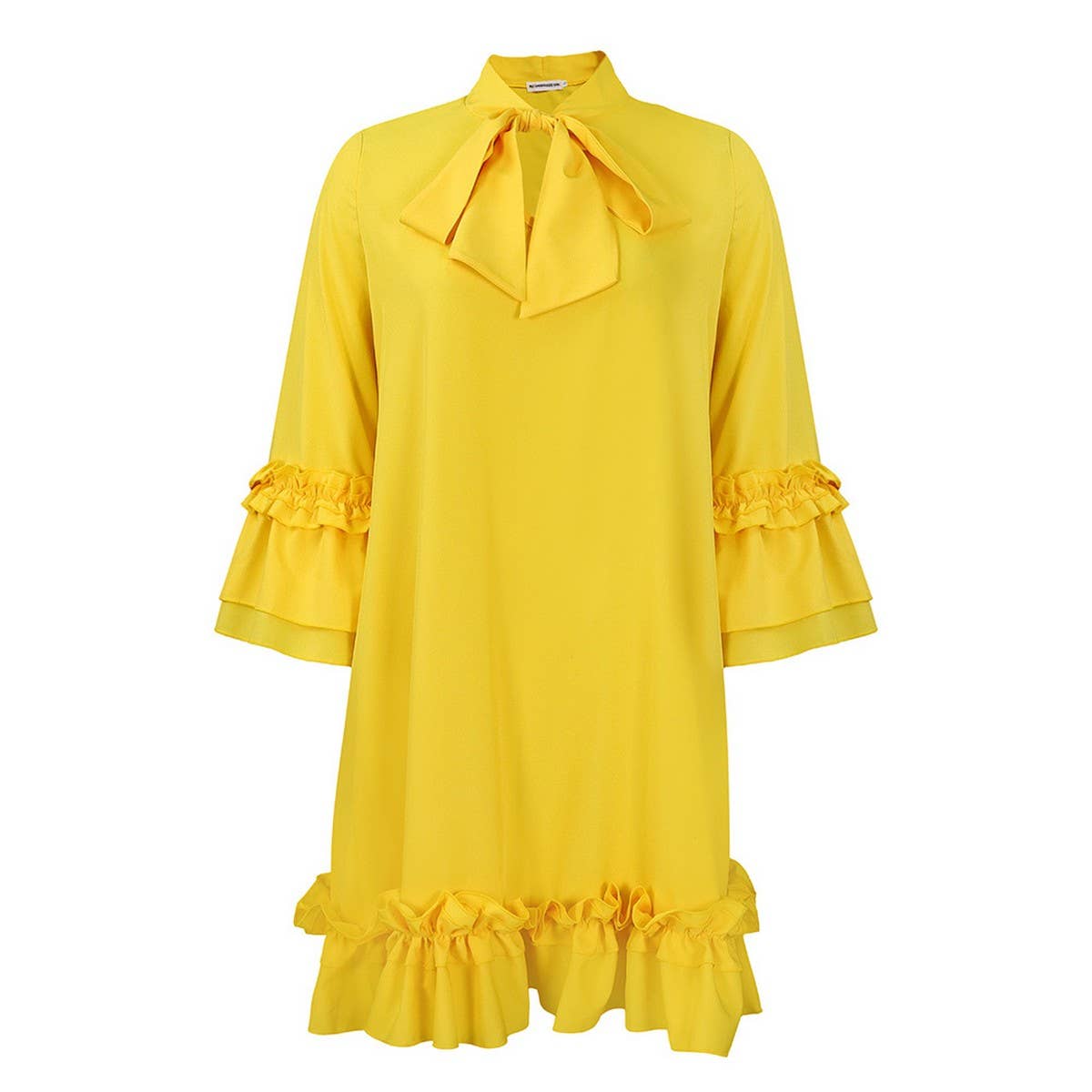 LOOSE CASUAL PLUS SIZE LOTUS LEAF SLEEVE TIE DRESS