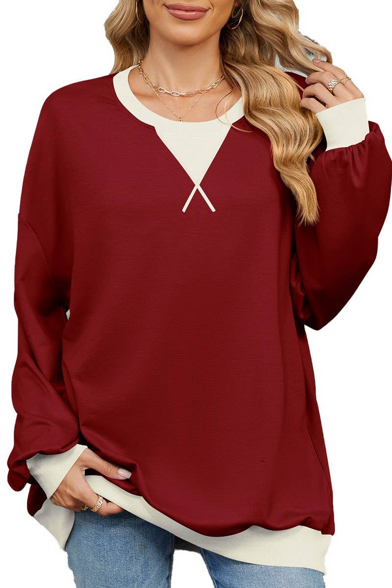 CWTBLL3743_AUTUMN AND WINTER CONTRAST COLOR LOOSE SWEATSHIRT