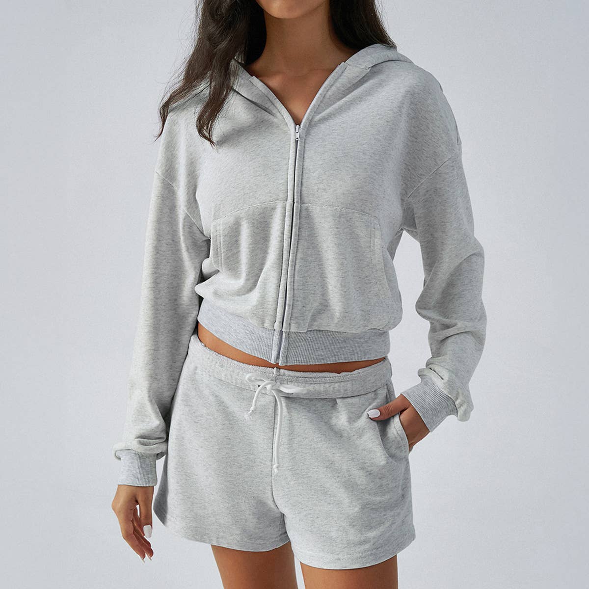 BM WIND ZIPPER LONG SLEEVE HOODIE SHORTS SUIT