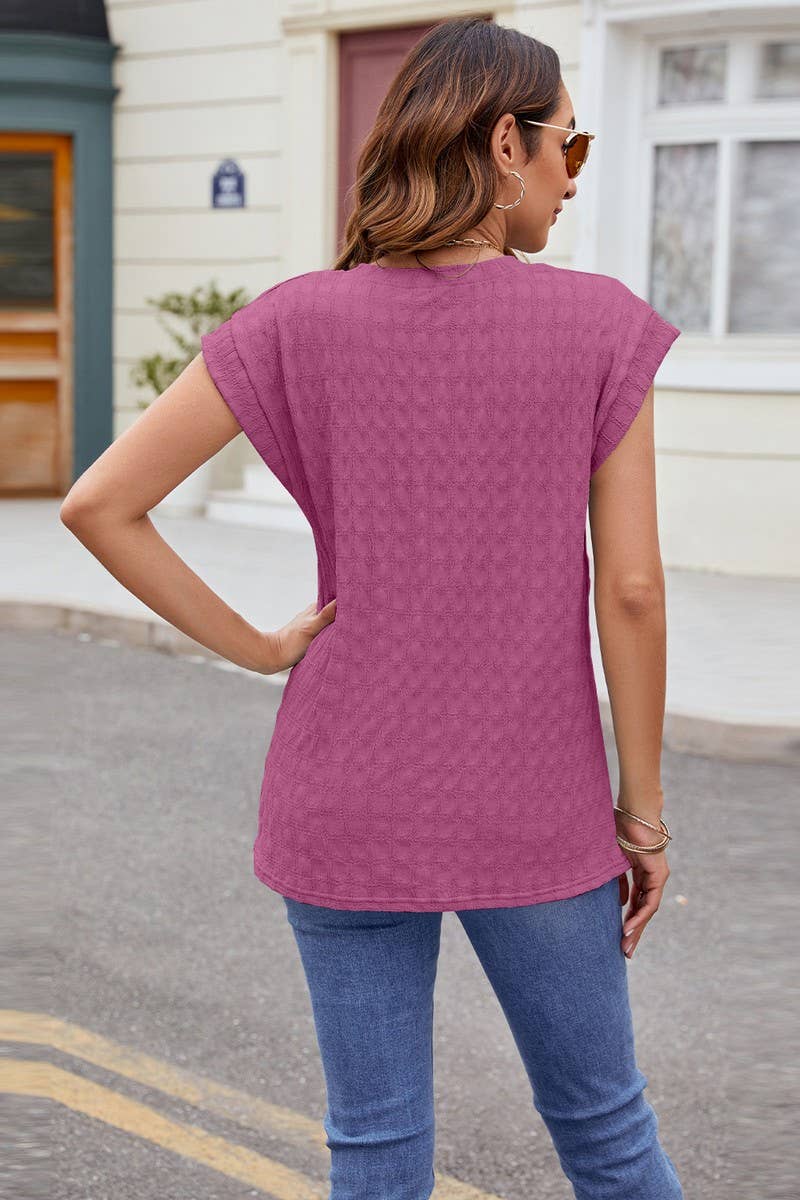 CWTBLS0862_SOLID COLOR ROUND NECK JACQUARD SHORT SLEEVE VEST