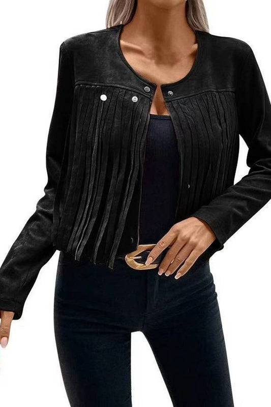 CWOCAL2299_AUTUMN AND WINTER SOLID COLOR TASSEL CARDIGAN