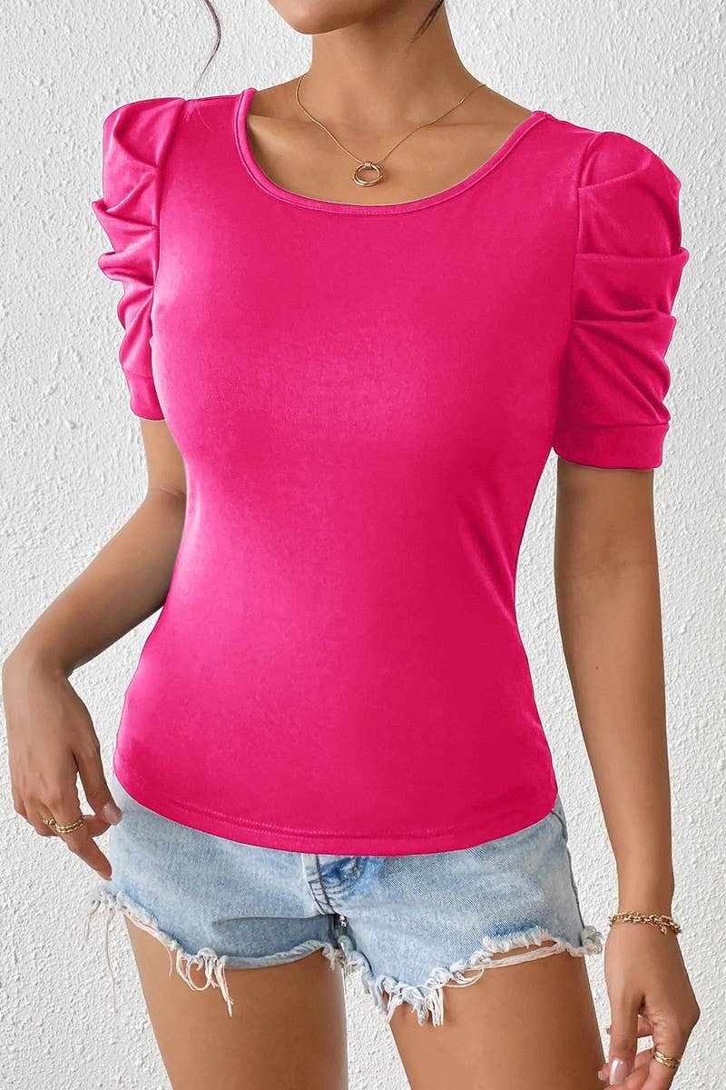 CWTBLS2013_BUBBLE SLEEVE BACK BOW TIE PULLOVER TOP