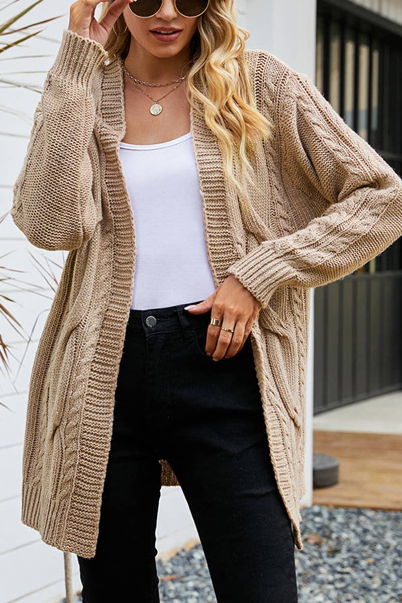 CWOCAL361 Casual Cable Open Front Cardigan Sweater