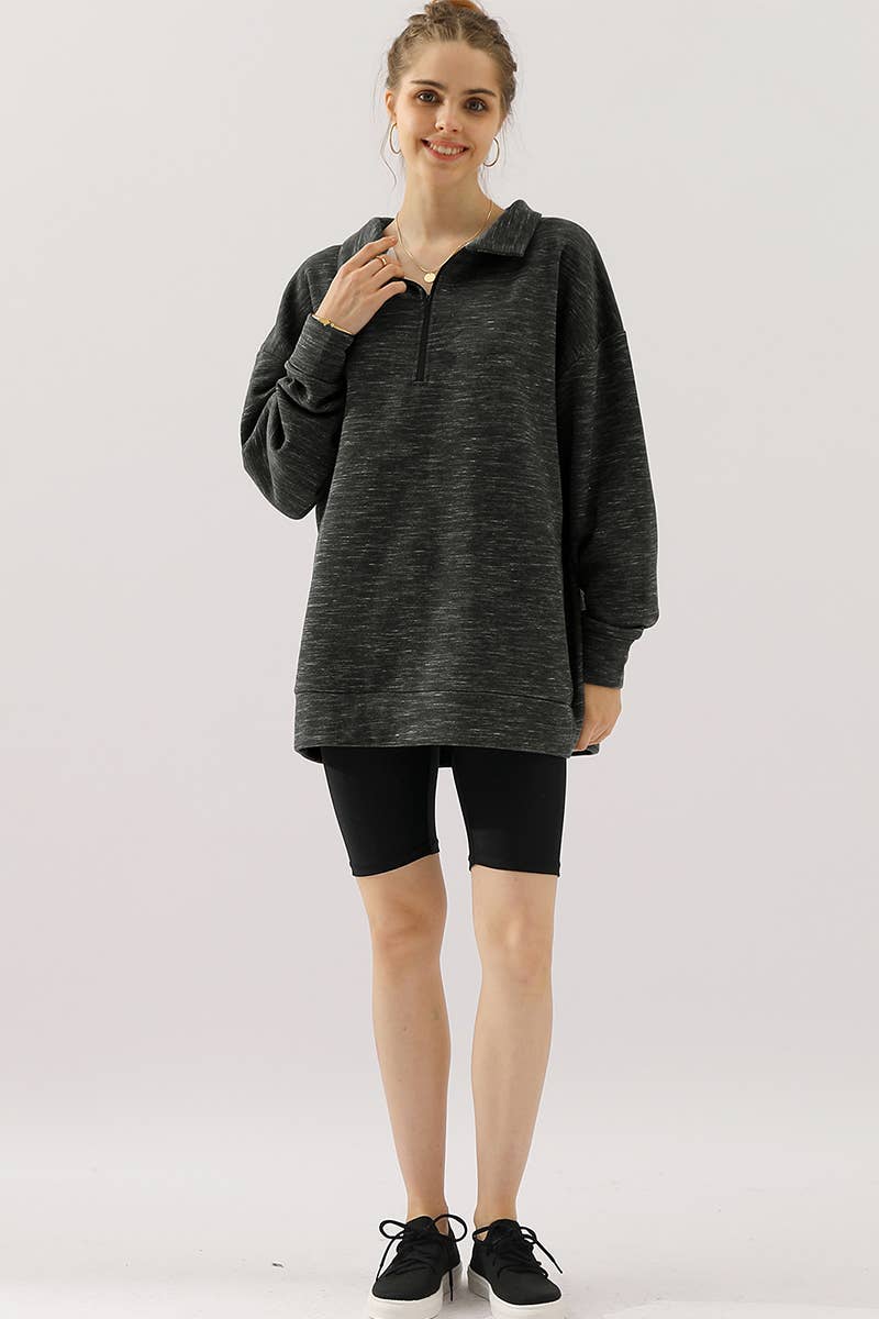 CWOHOL431_Zip Neck Lightweight Pullover Sweatshirt
