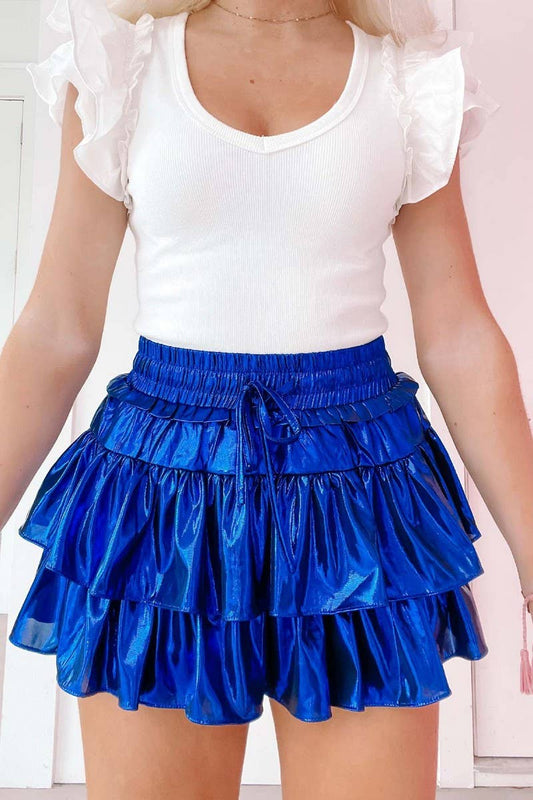 CWBSS0479_SOLID RUFFLE HEM PUFF A-LINE SKIRT