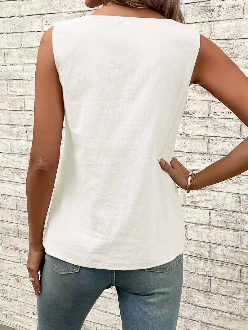 Casual slanted neck sleeveless pullover T-shirt