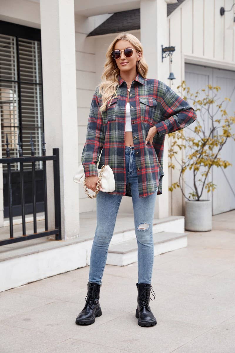 CWTSTL1693_LOOSE PLAID LONG SLEEVE POCKET SHIRT