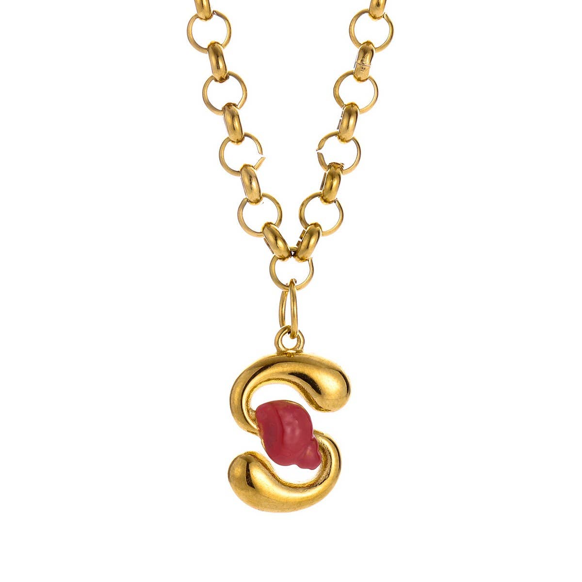 Original Stainless Steel Letter Necklace withEnamel_CWMM8836