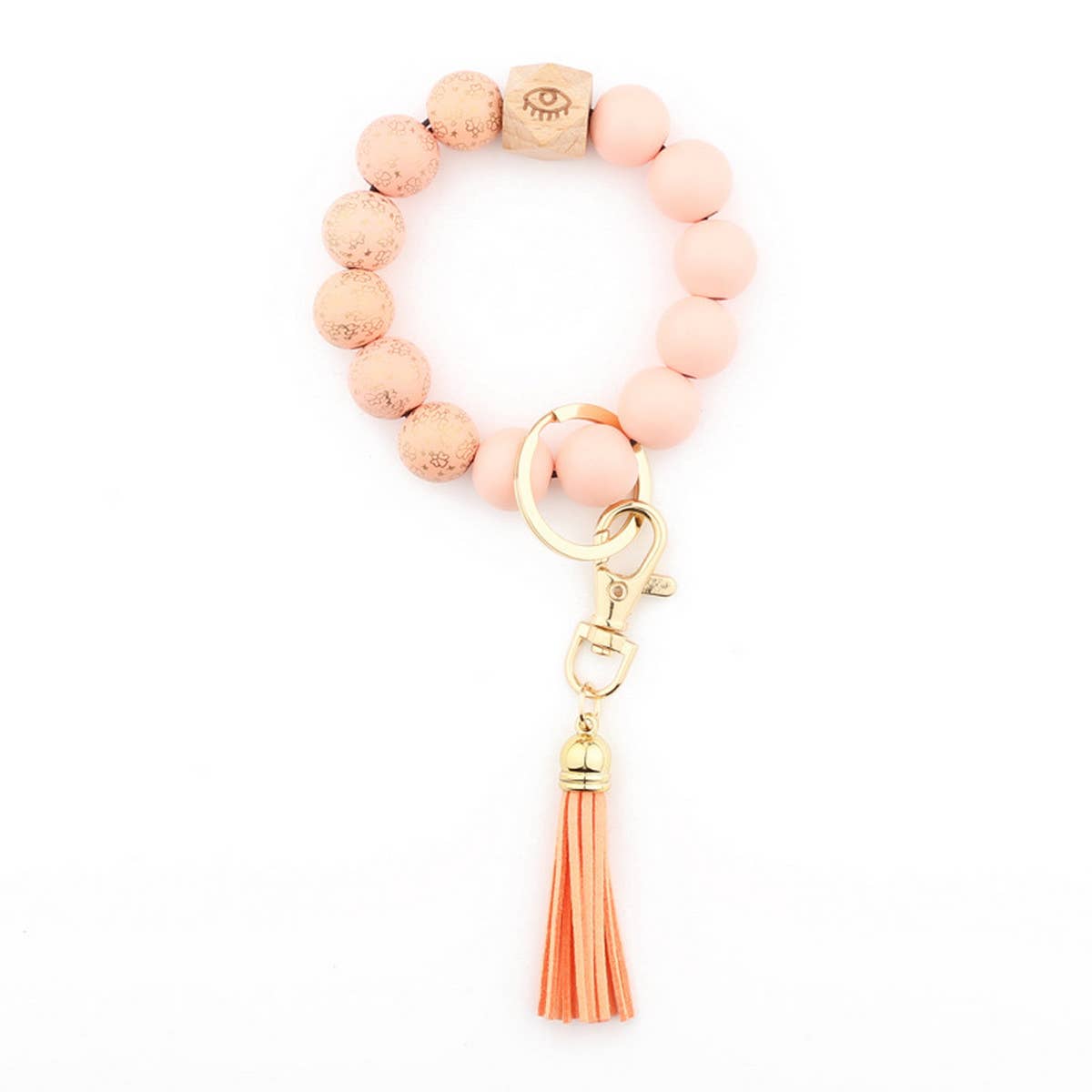 PRINTED WOODEN BEADS SPOTS TASSEL KEYCHAIN_CWMM1323