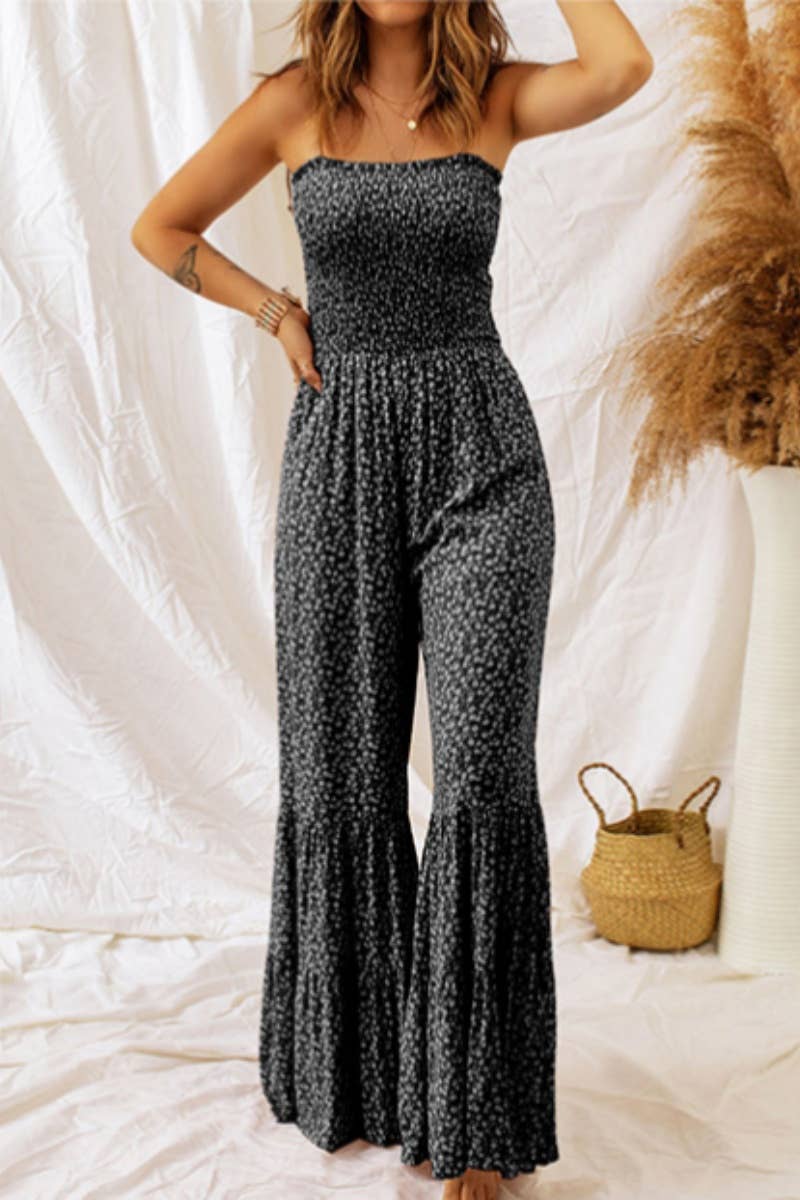 CWSJS1131_FLORAL PRINT JUMPSUIT WITH STRAPLESS HALTER