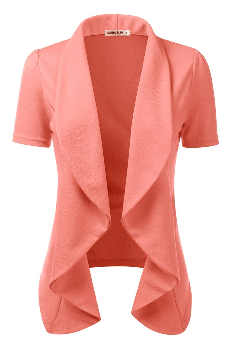 CWOBL095_Short Sleeve Open Front Draped Ruffles Blouses