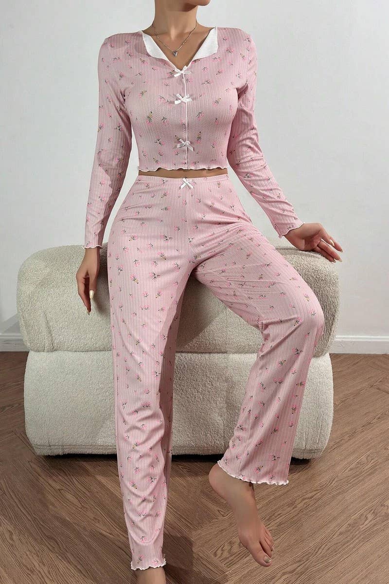 CWSPJ00472_FLORAL PRINT LONG SLEEVE PANTS PAJAMA SET