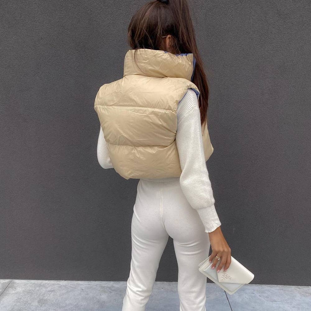 DOUBLE-SIDED CONTRASTING COLORS ZIPPER WARM VEST