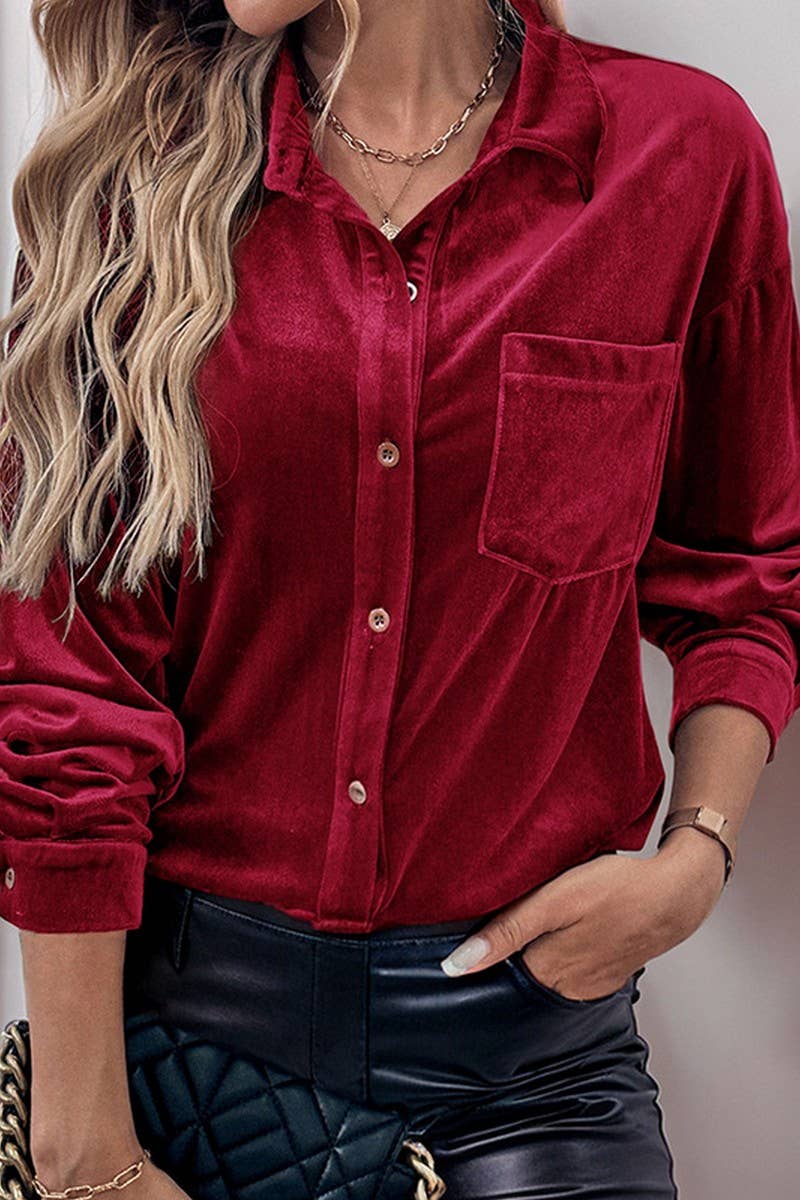 CWTBLL3702_AUTUMN CASUAL SOLID COLOR SINGLE BREASTED SHIRT