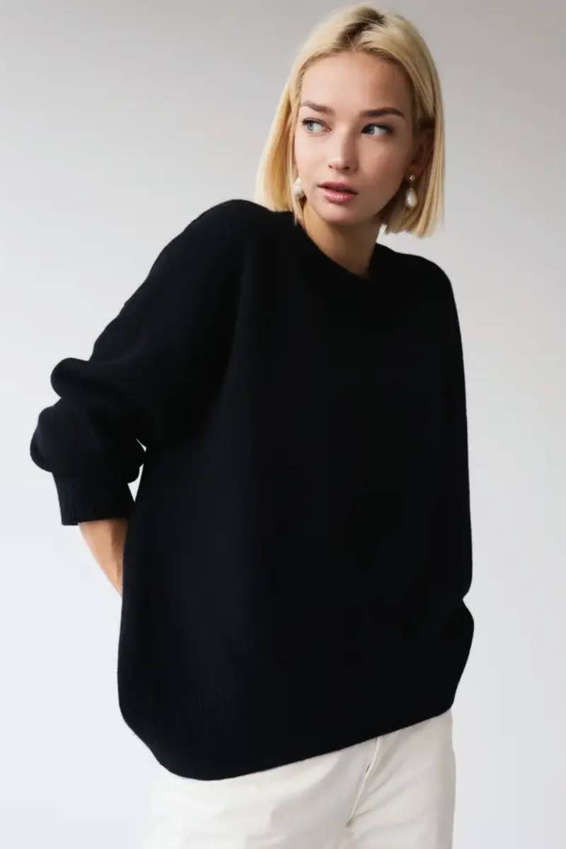 CWOSWL6631_CREW-NECK LONG-SLEEVED SOLID COLOR SWEATER