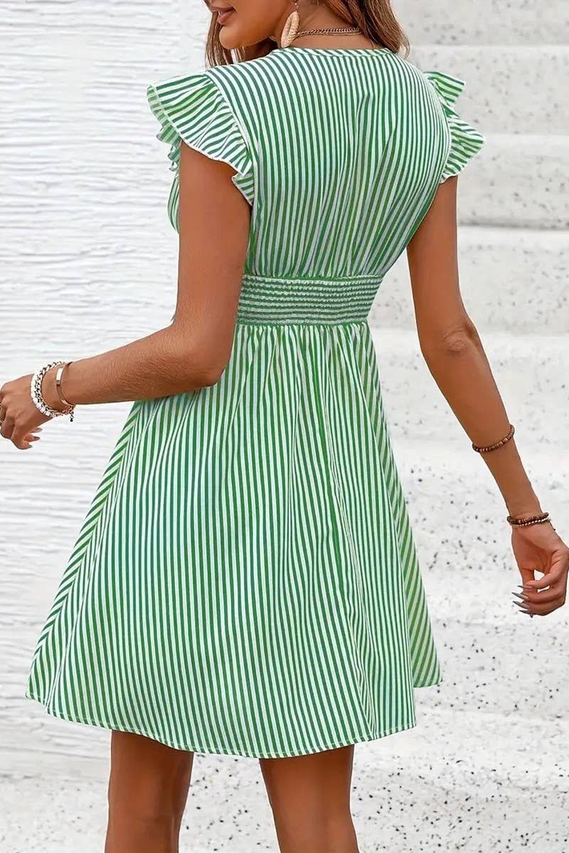 CWDSD8106_SUMMER STRIPED BUTTERFLY SLEEVE DRESS