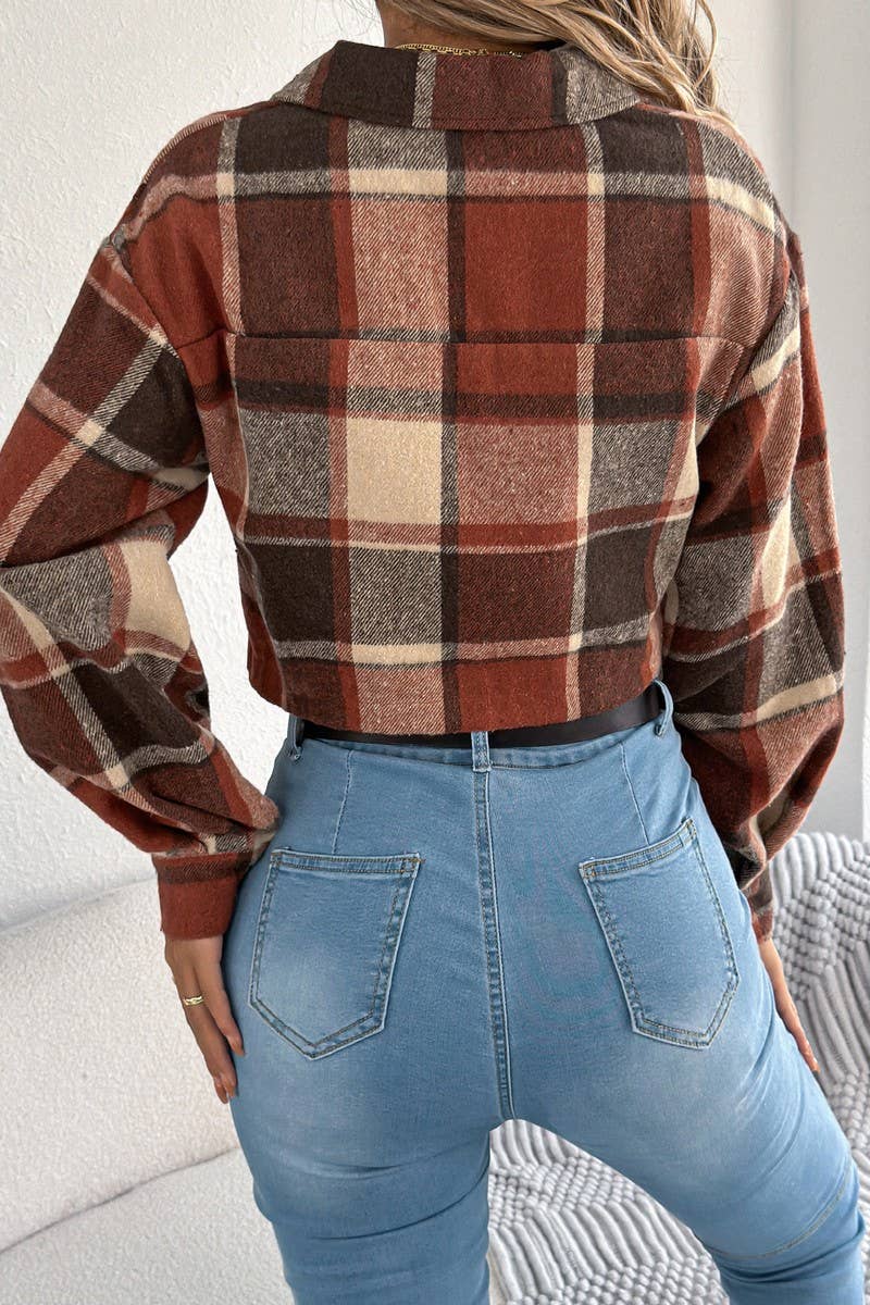 CWOCO1214_COLORBLOCK PLAID  BLEND CROPPED JACKET