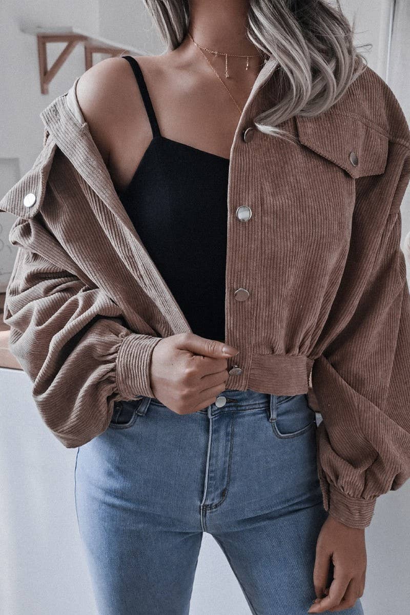 CWOJA0986_LONG SLEEVE CORDUROY CASUAL BOMBER JACKET