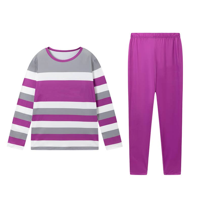 COLOR MATCHING STRIPED SHIRT PANTS TWO-PIECE SET