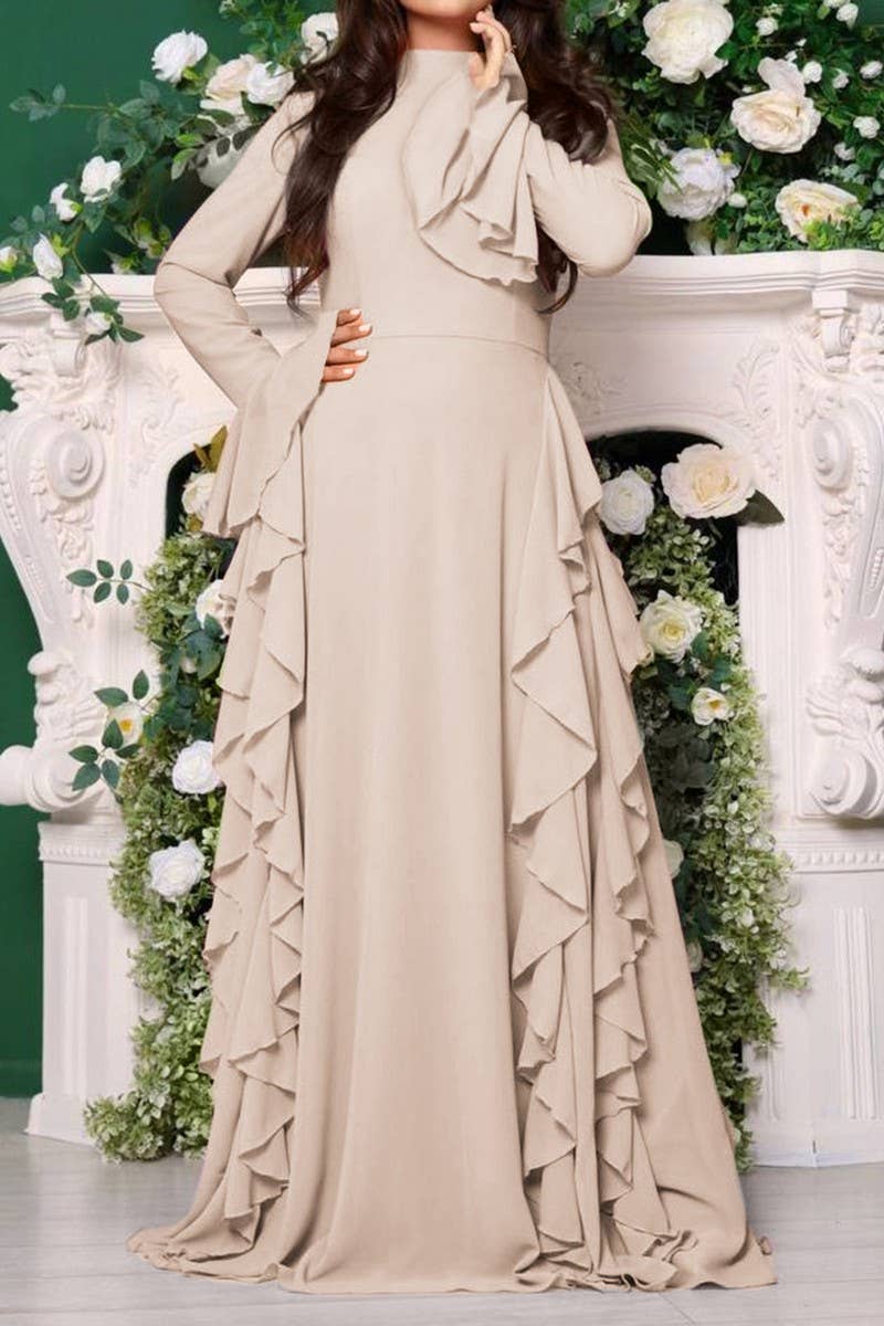 CWDMD6445_CASUAL HIGH WAIST TRUMPET SLEEVE DRESS