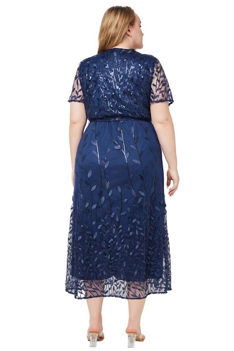 CWDMD3229_PLUS SIZE V-NECK SEQUINED BRIDESMAID DRESS