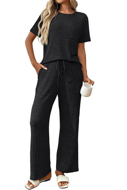 CWSPJ00462_SOLID RIBBED SHORT SLEEVE PAJAMA SET