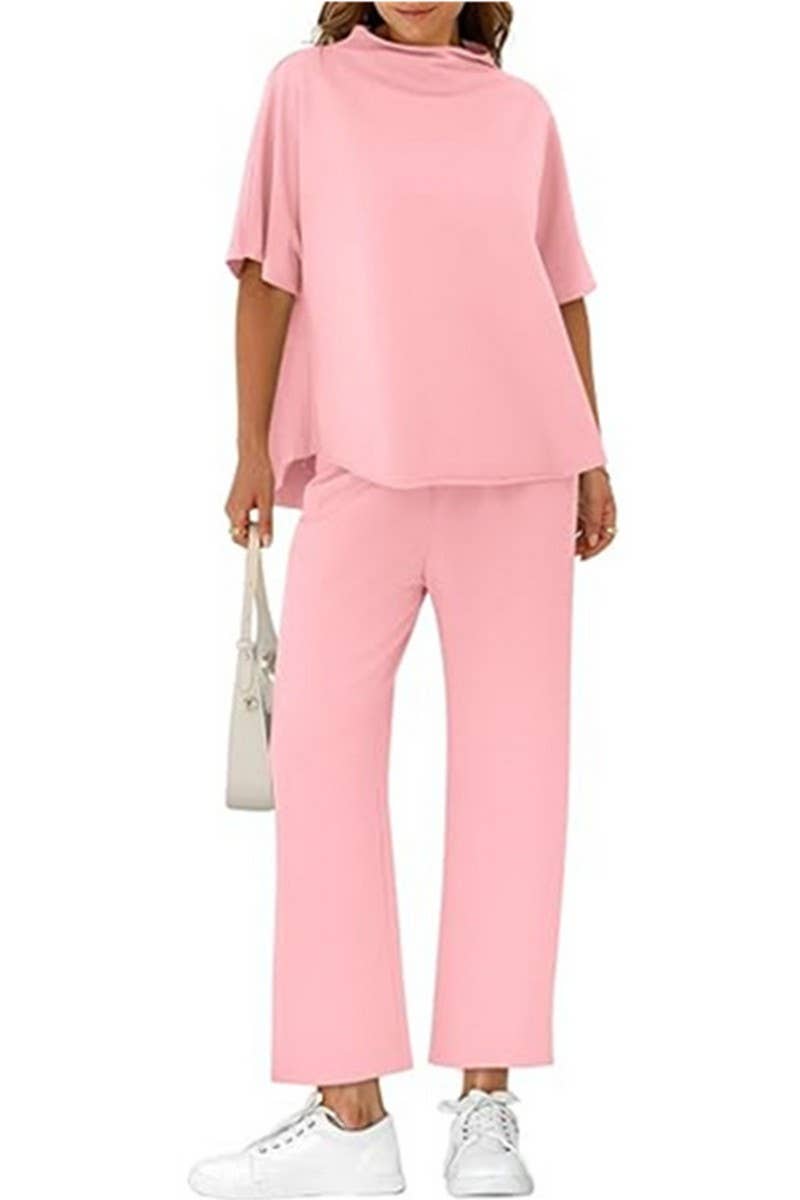 CWSTB1607_HIGH COLLAR BAT TOP NINE CROPPED PANTS SET