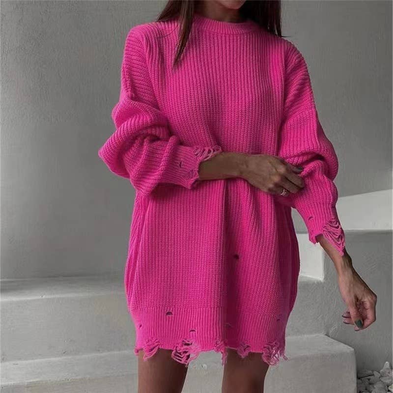 CREW-NECK SWEATER DRESS WITH A HOLE IN THE HEM