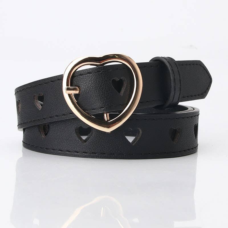 Non-perforated heart-shaped hollowed-out belt
