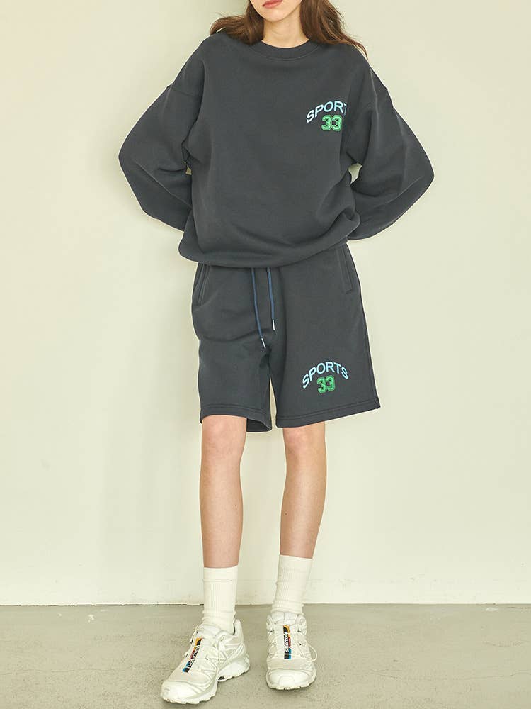 Casual sweatshirt shorts printed sportswear set