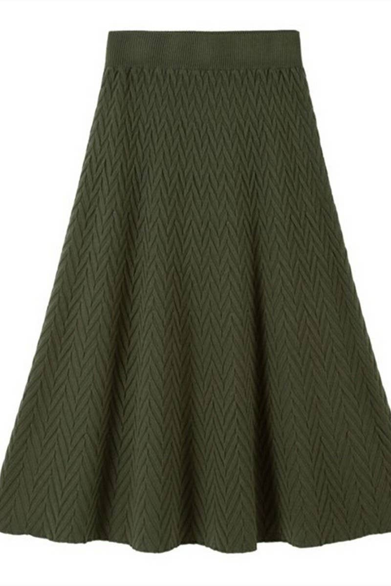 CWBLS0297_SOLID COLOR HIGH WAIST WIDE SWING KNITTED SKIRT