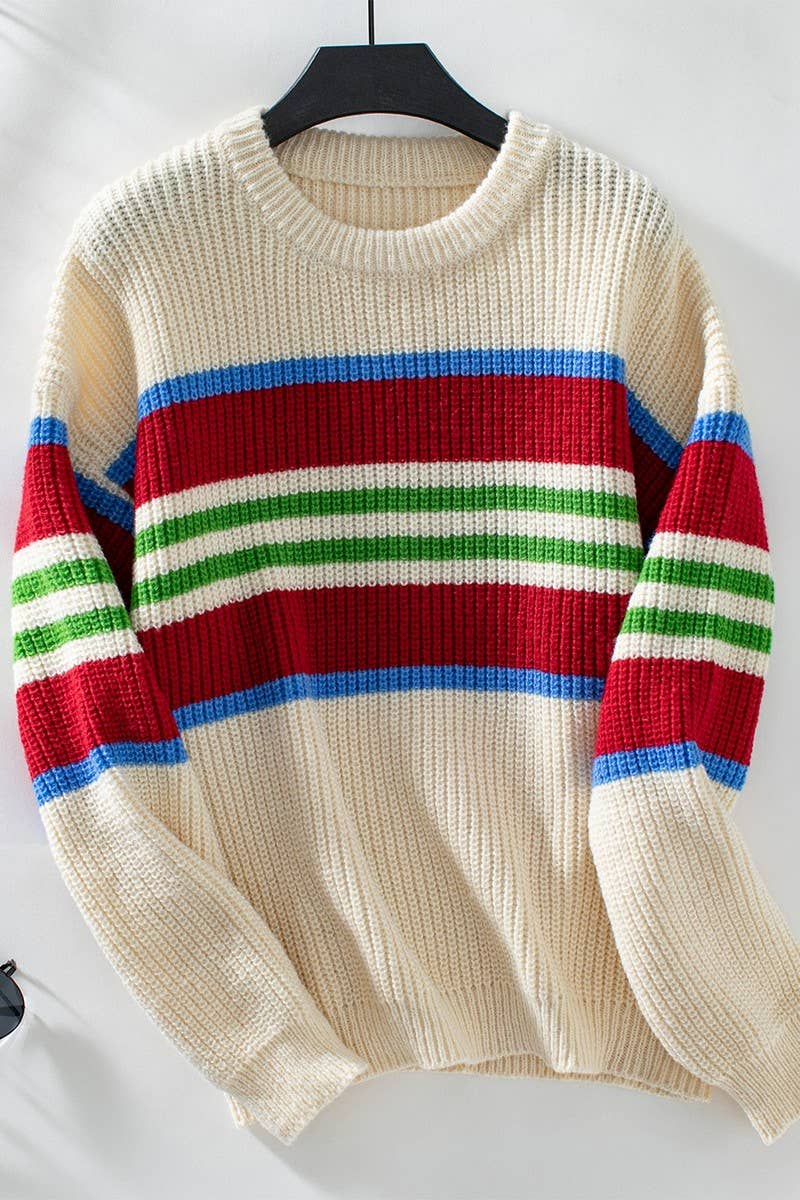 CWOSWL2918_RAINBOW STRIPED KNITTED SWEATER
