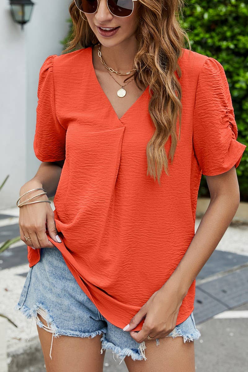 CWTBLS0349_V-Neck Short Sleeve Top