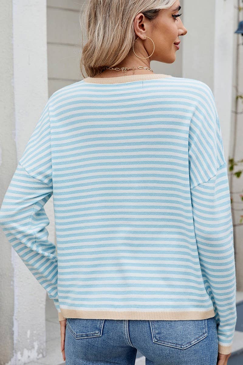 CWTBLL01204_COLORBLOCK TRIM STRIPE LOOSE KNIT PULLOVER