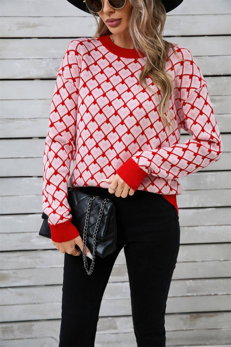 CWOSWL5760_VALENTINE'S DAY ROUND NECK SMALL HEART SWEATER
