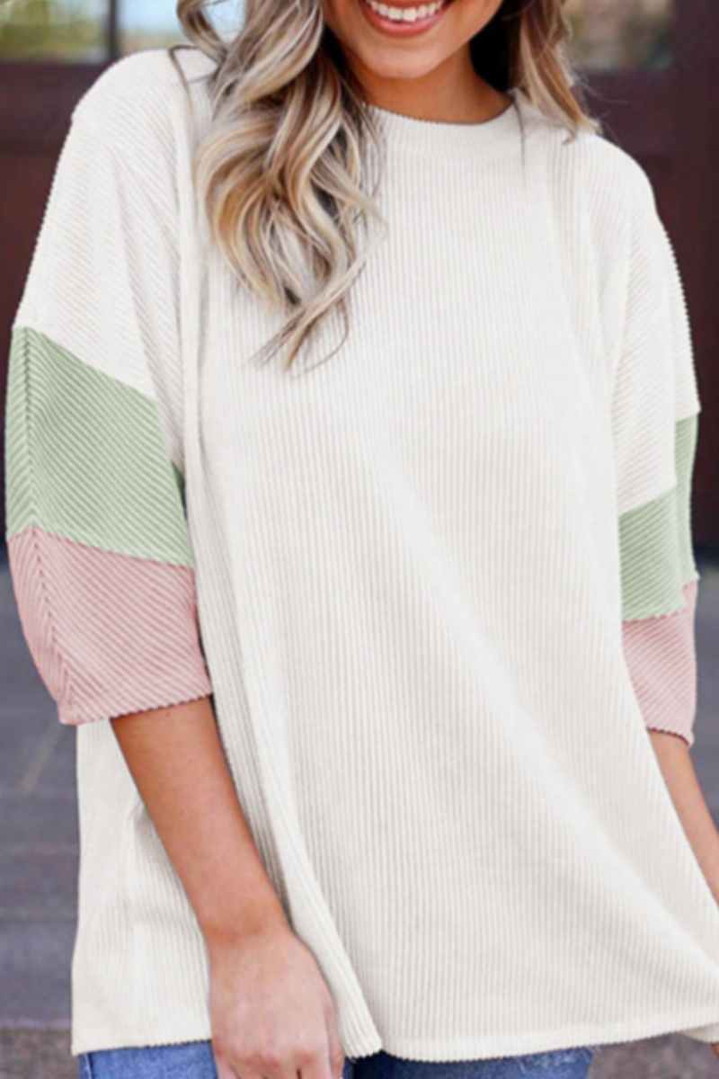 CWTBLS1321_SUMMER BAGGY CREW NECK SEVEN-POINT SLEEVE TOP