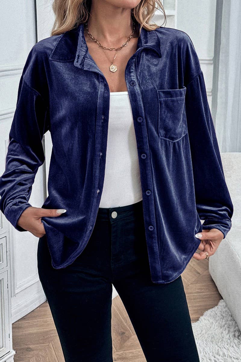 CWTBLL3702_AUTUMN CASUAL SOLID COLOR SINGLE BREASTED SHIRT