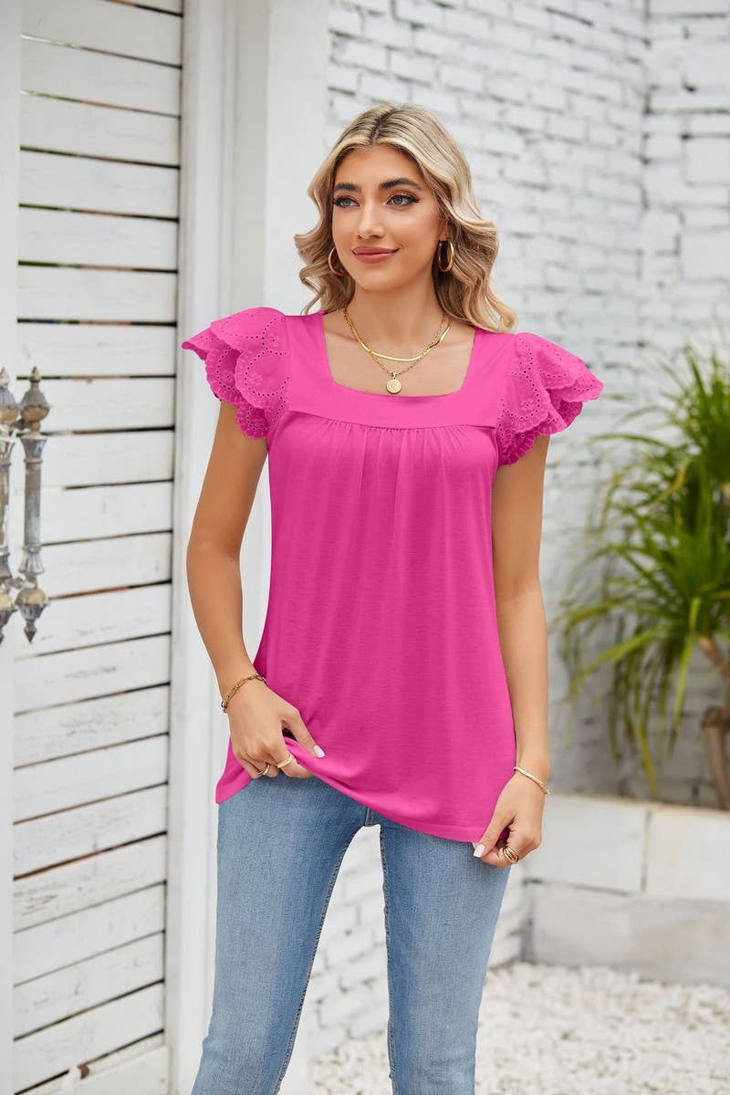 CWTTSL0245_Squre Neck Ruffle Sleeveless Knit Top