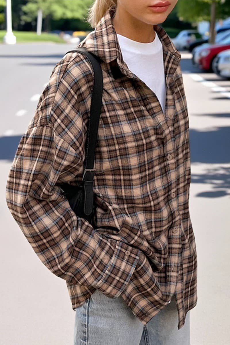 CWTBLL00719_RETRO LOOSE CASUAL PLAID LONG-SLEEVED SHIRT